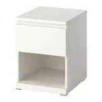 The STORKLINTA series has a modern and simple design that’s easy to live with. The bedside table with integrated drawer handles has room for small items, a reading lamp and other things you want close by.