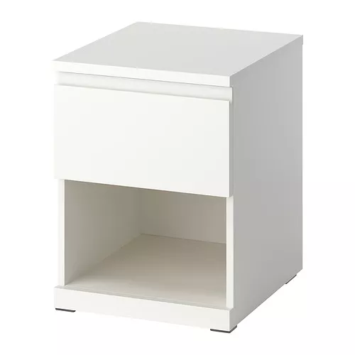 The STORKLINTA series has a modern and simple design that’s easy to live with. The bedside table with integrated drawer handles has room for small items, a reading lamp and other things you want close by.