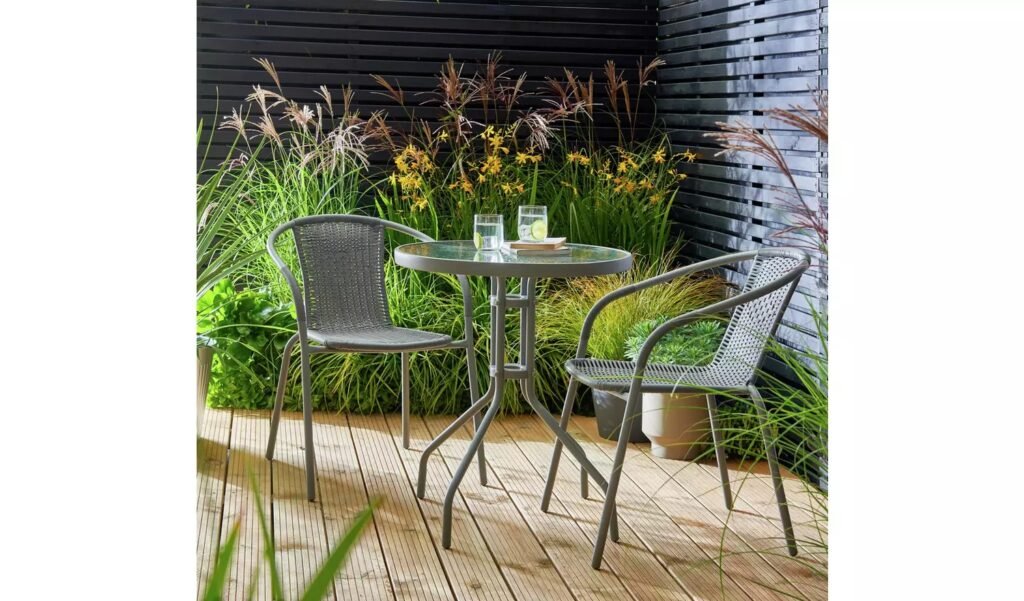 Argos Home 2 Seater Rattan Effect Garden Bistro Set in Grey available at Order For Me UK
