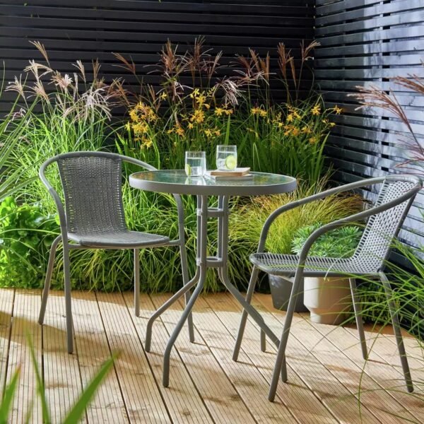 Argos Home 2 Seater Rattan Effect Garden Bistro Set in Grey available at Order For Me UK