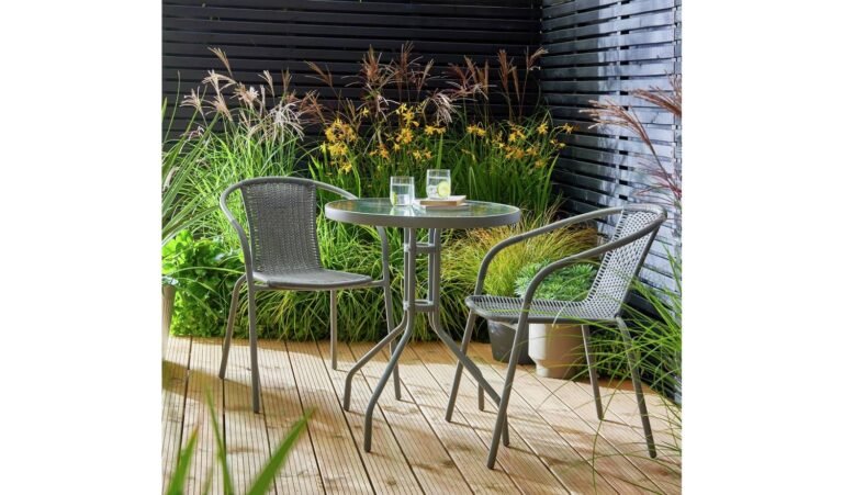 Argos Home 2 Seater Rattan Effect Garden Bistro Set in Grey available at Order For Me UK