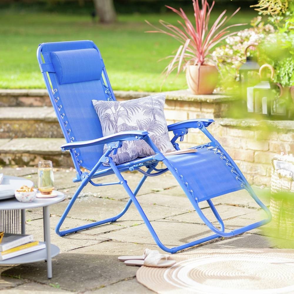 Argos Home Folding Metal Zero Gravity Sun Lounger in Blue available at Order For Me UK