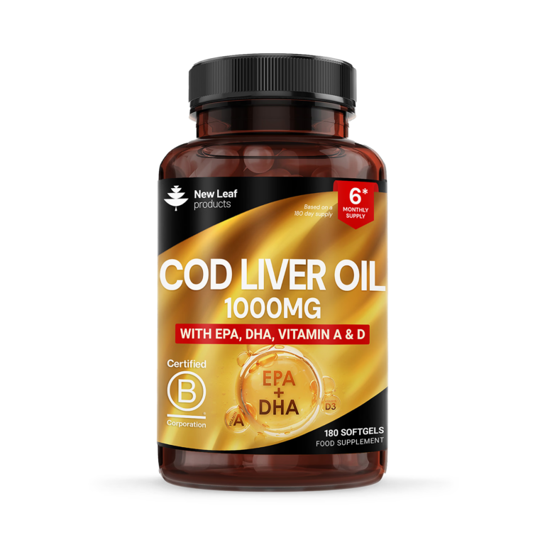 New Leaf Products Cod Liver Oil Capsules 180 Capsules imported from the UK and delivered to Nigeria by OrderForMe UK.