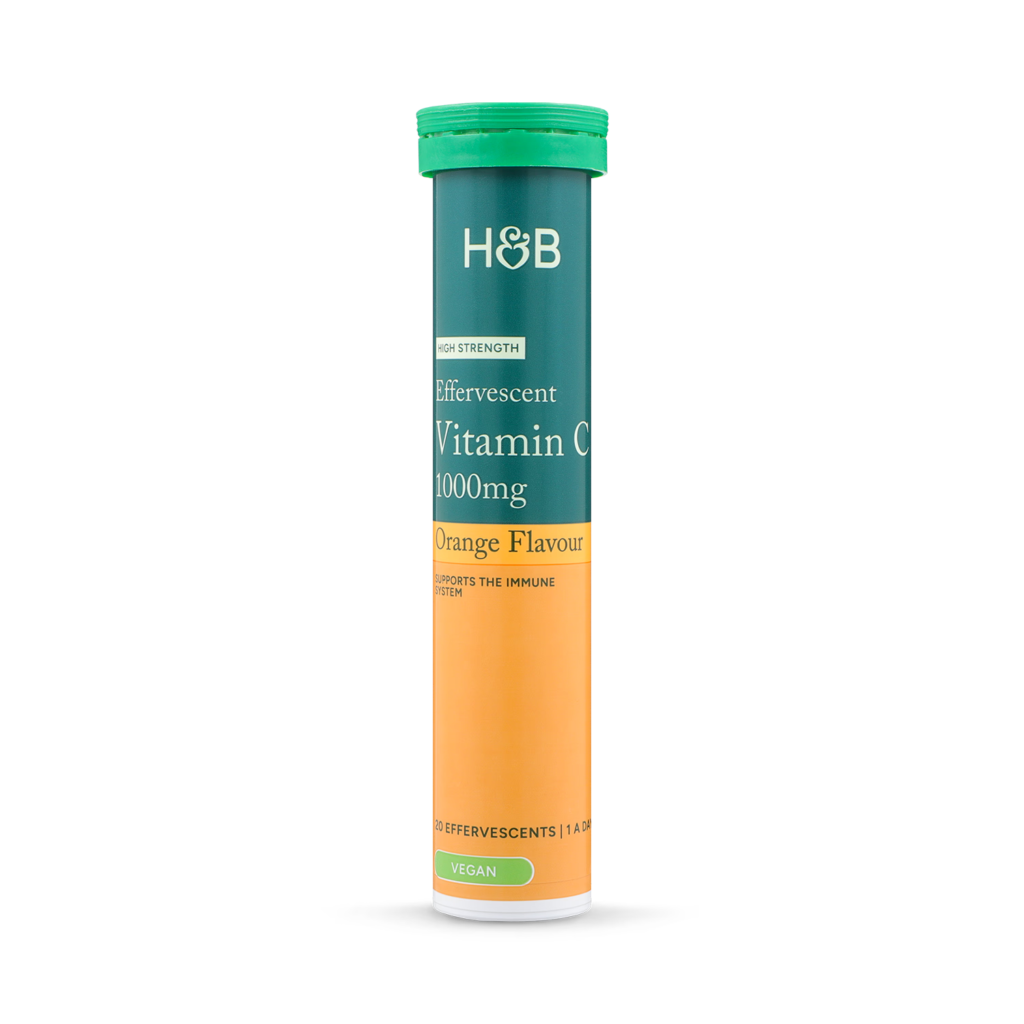 Holland & Barrett High Strength Effervescent Vitamin C 1000mg Orange Flavour 20 Tablets imported from the UK