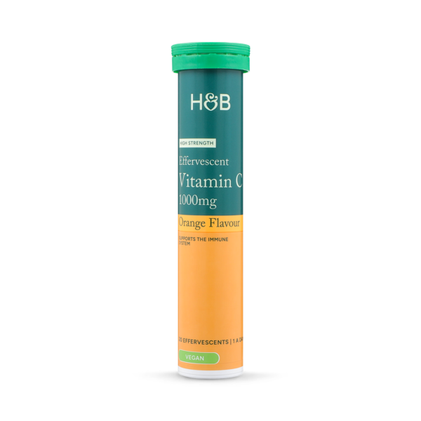 Holland & Barrett High Strength Effervescent Vitamin C 1000mg Orange Flavour 20 Tablets imported from the UK