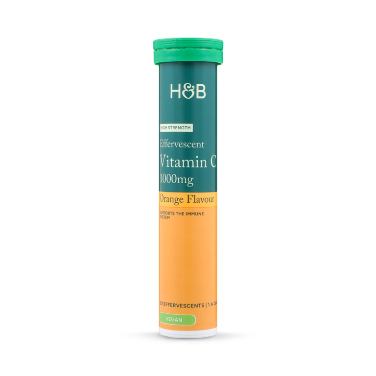 Holland & Barrett High Strength Effervescent Vitamin C 1000mg Orange Flavour 20 Tablets imported from the UK
