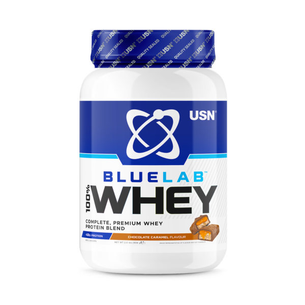 USN Blue Lab Whey Premium Protein Powder Chocolate Caramel 908g imported from the UK