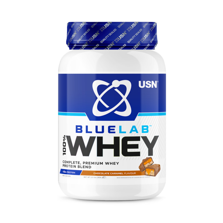 USN Blue Lab Whey Premium Protein Powder Chocolate Caramel 908g imported from the UK