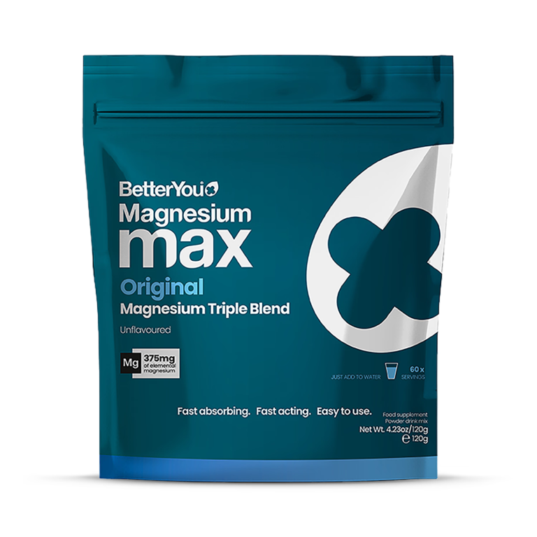 BetterYou Magnesium Max Original Triple Blend Powder Drink Mix 120g imported from the UK