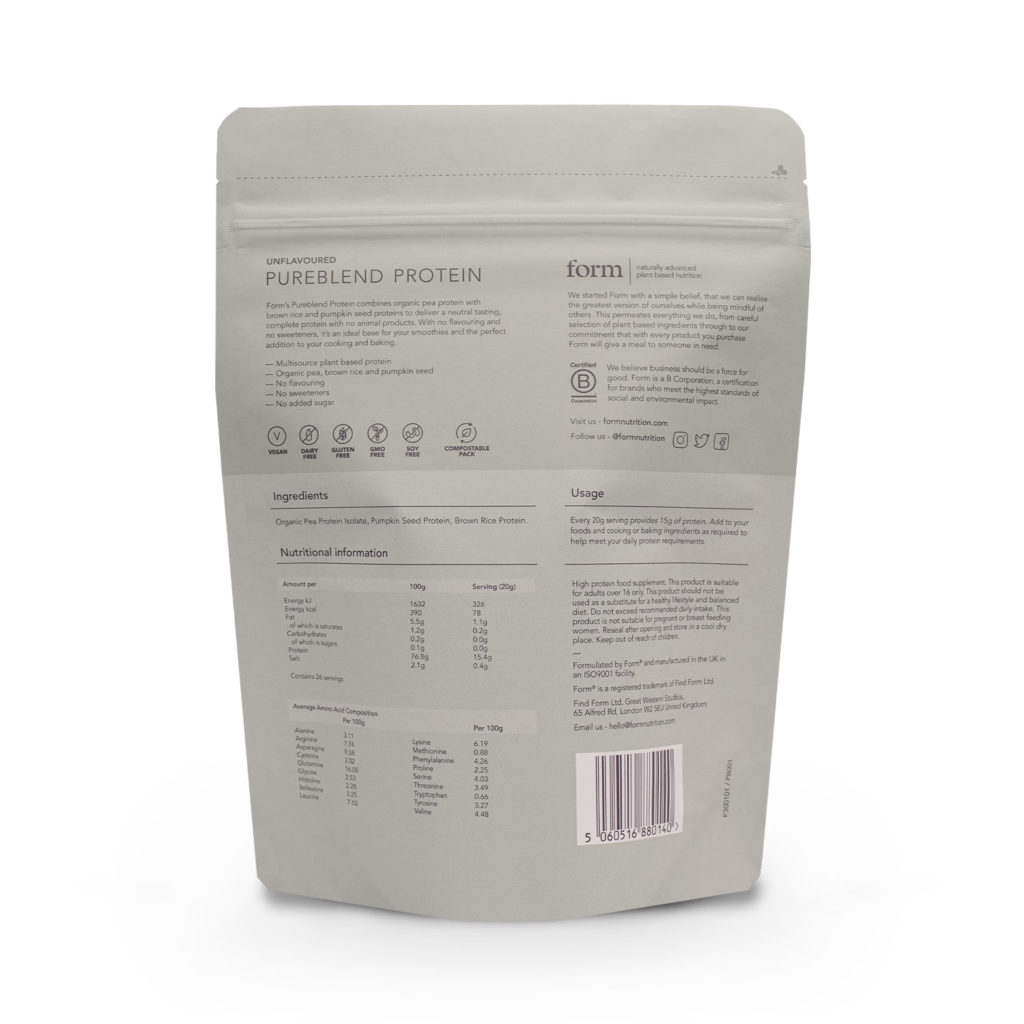 Form Pureblend Protein Powder 520g plant-based vegan protein from the UK