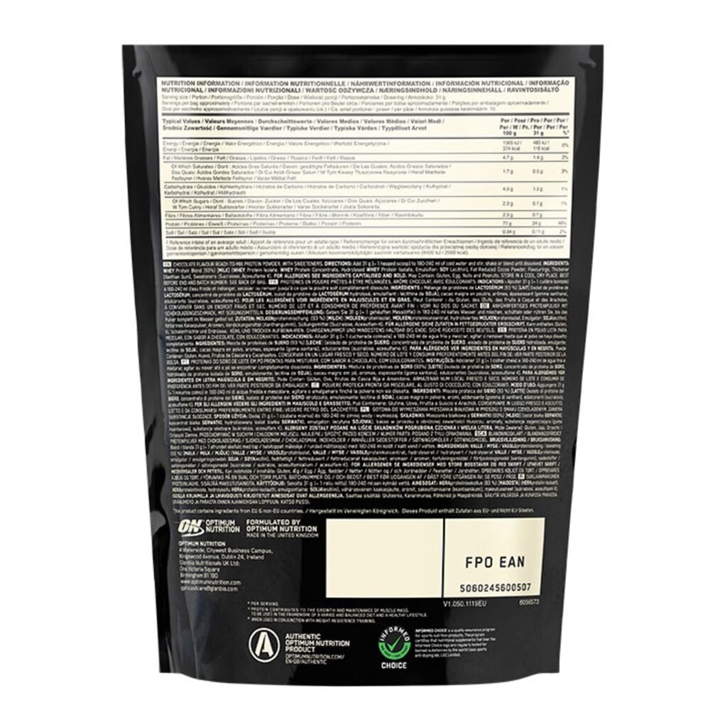 Optimum Nutrition Gold Standard 100% Whey Protein Double Rich Chocolate 465g imported from the UK