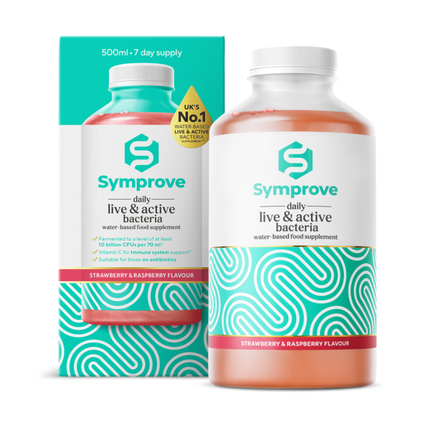 Symprove Daily Live & Active Bacteria Strawberry & Raspberry Flavour Water Based Food Supplement 500ml imported from the UK and delivered to Nigeria by OrderForMe UK.