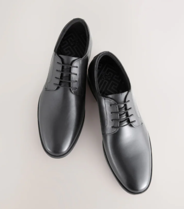 Next UK Black Leather Lace-Up Derby Shoes