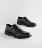 Black Leather Monk Strap Shoes by Next UK