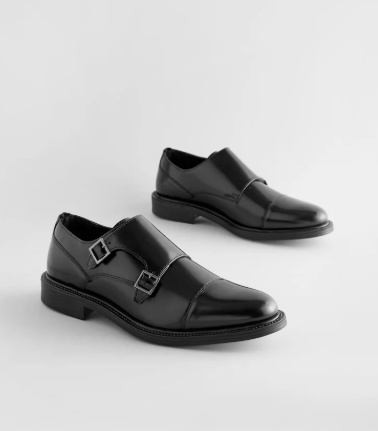Black Leather Monk Strap Shoes by Next UK