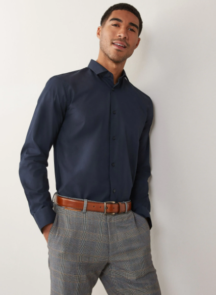 Blue Navy Regular Fit Easy Care Single Cuff Smart Shirt by Next UK