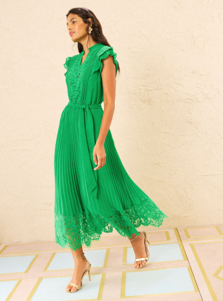 Green Pleated Midi Dress by Next UK