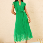 Green Pleated Midi Dress by Next UK