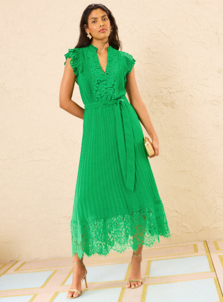 Green Pleated Midi Dress by Next UK
