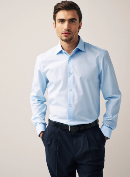 Light Blue Regular Fit Easy Care Single Cuff Smart Shirt by Next UK